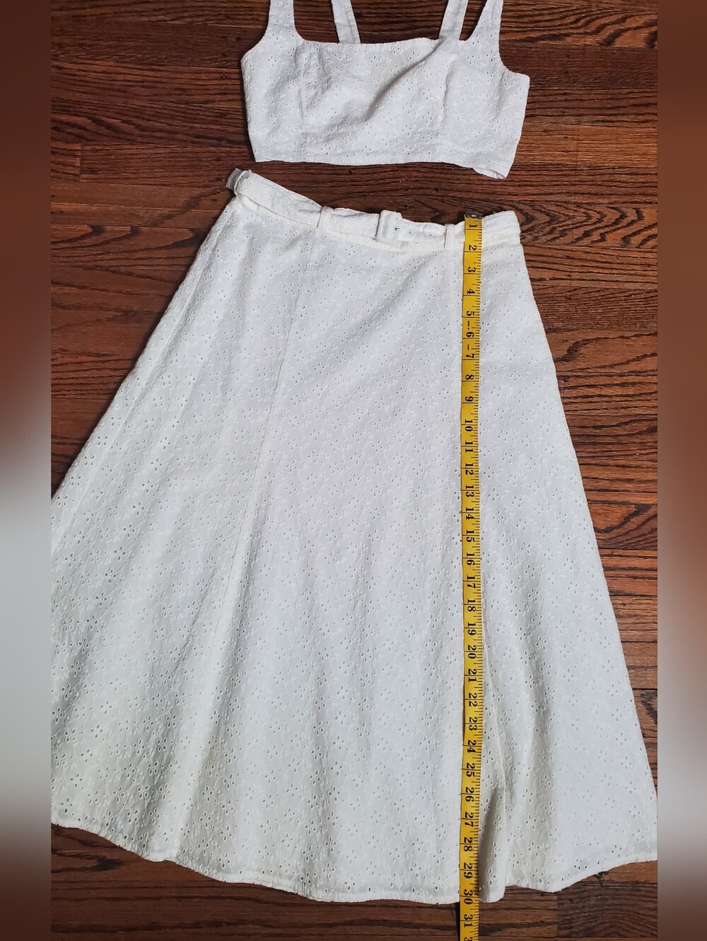 Reformation Women's Cole Eyelet Embroidered Smocked Top Skirt Set White Size 2 - Picture 12 of 14